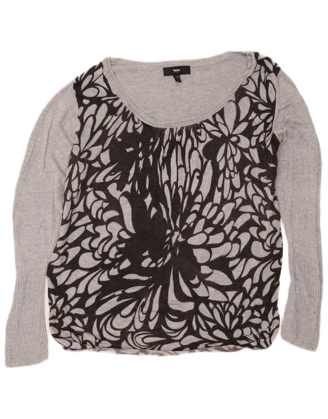 Suéter feminino MOSSIMO com gola canoa e gola redonda Reino Unido 16/18 grande cinza floral