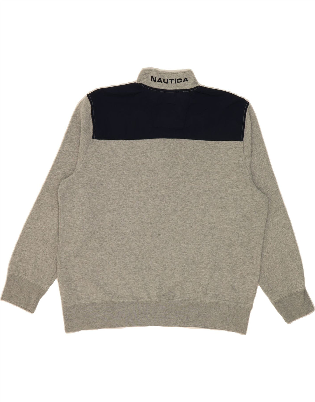 NAUTICA Mens Zip Neck Sweatshirt Jumper XL Grey Colourblock Cotton Vintage Nautica and Second-Hand Nautica from Messina Hembry 