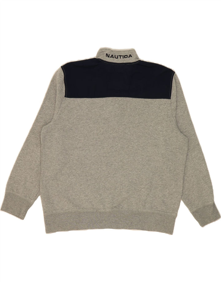 NAUTICA Mens Zip Neck Sweatshirt Jumper XL Grey Colourblock Cotton Vintage Nautica and Second-Hand Nautica from Messina Hembry 