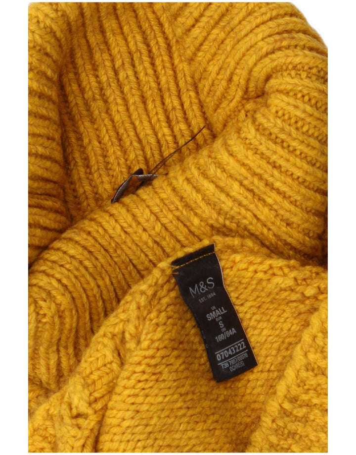 Suéter feminino Marks & SPENCER com gola alta e gola redonda Reino Unido 10 pequeno amarelo