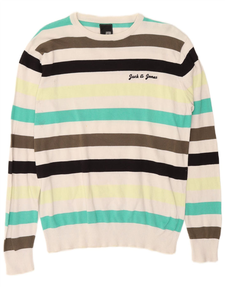 Jack & Jones Suéter masculino com gola redonda, grande listrado multicolorido