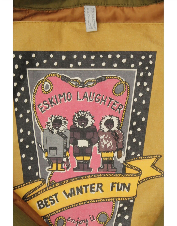 Casaco feminino Eskimo com peito duplo UK 12 clássico verde médio de poliéster