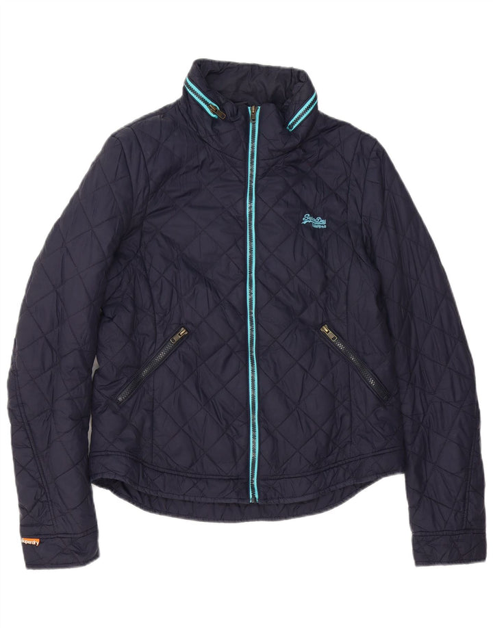 Jaqueta acolchoada com capuz feminina Superdry UK 14 grande nylon azul marinho