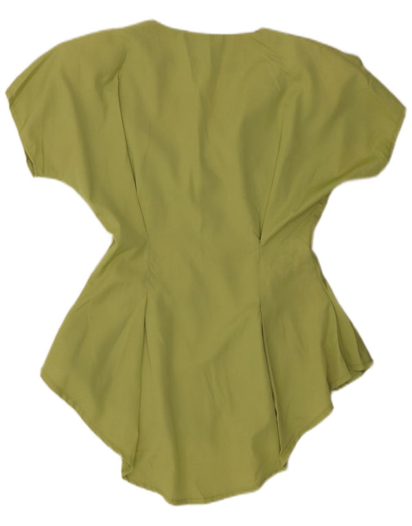 Vintage Womens Short Sleeve Shirt Blouse UK 10 Small Green Viscose