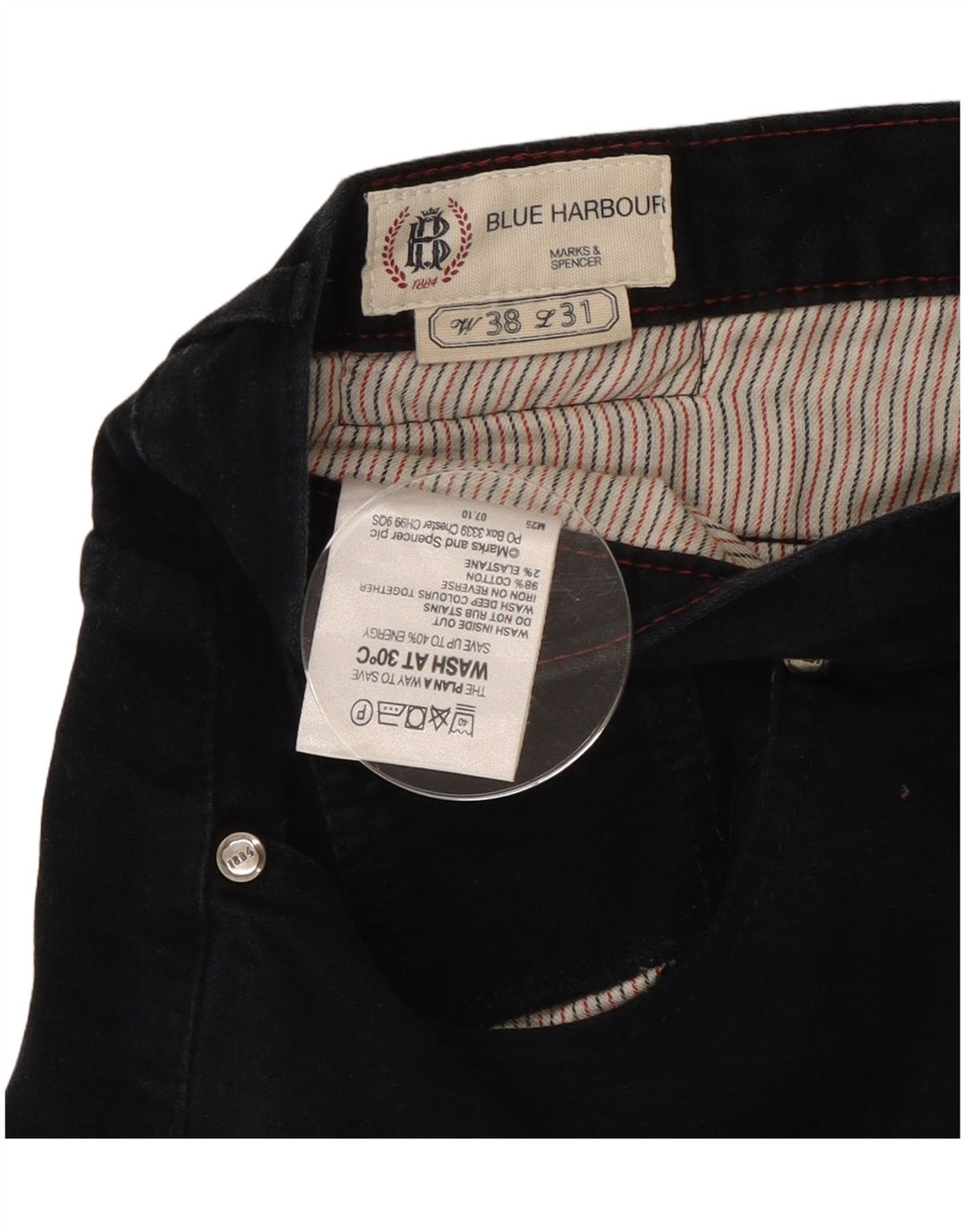 Calça casual masculina Marks & Spencer Blue Harbor W38 L29 azul marinho