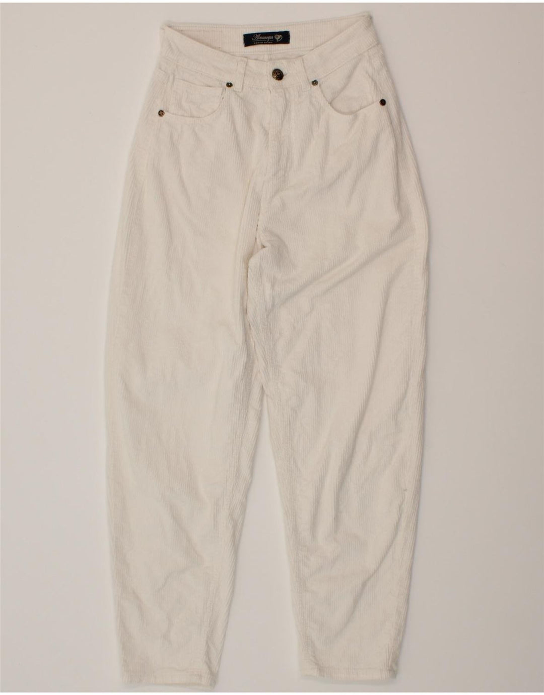 VINTAGE Womens Tapered Corduroy Trousers W26 L26 White Cotton Vintage Vintage and Second-Hand Vintage from Messina Hembry 