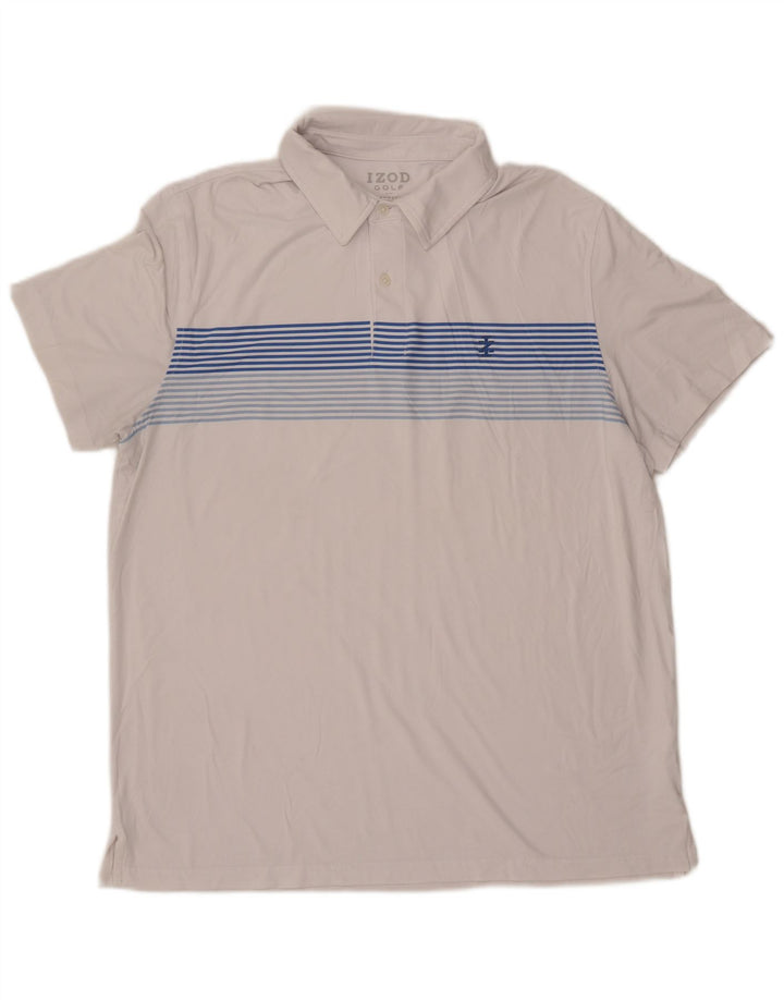 Camisa polo masculina IZOD grande poliéster listrado branco