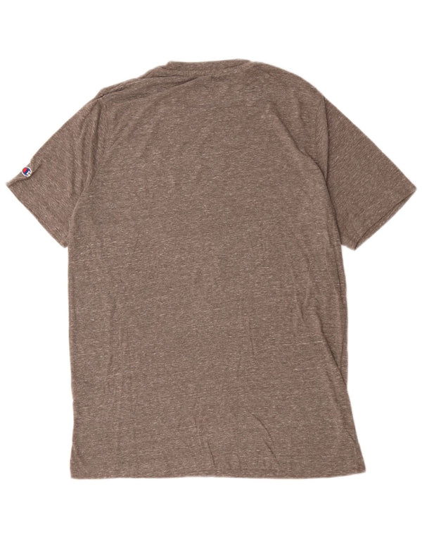 Camiseta masculina Champion NM State Aggies com estampa gráfica grande cinza manchada