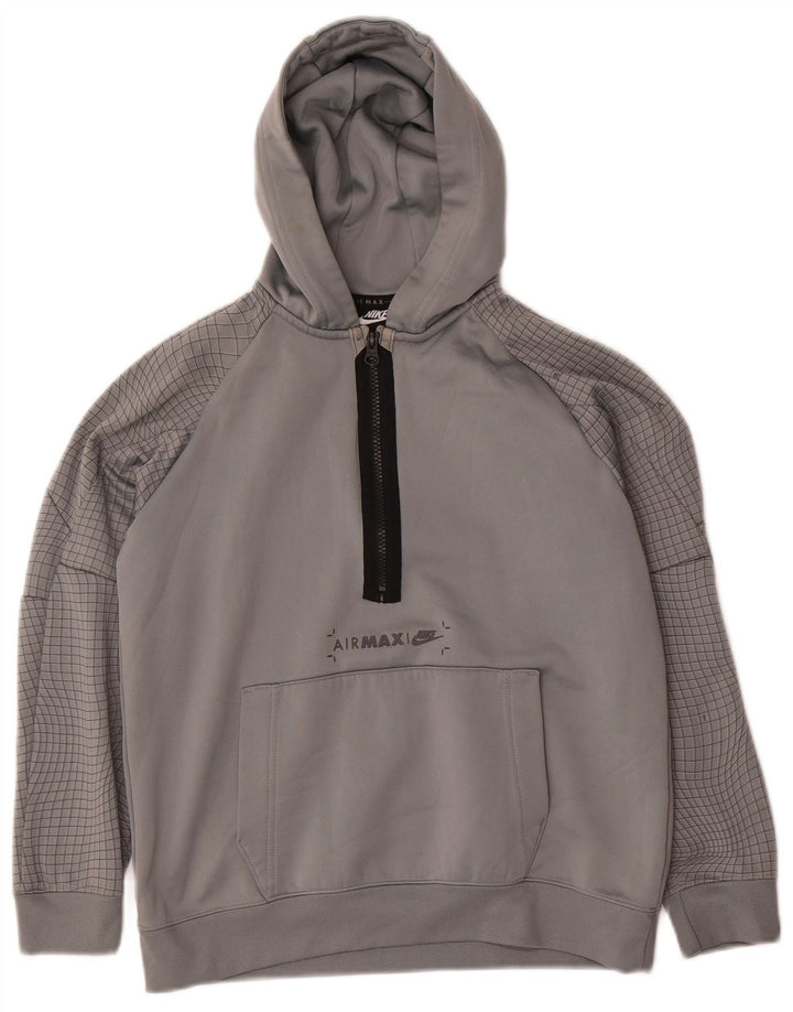 NIKE Boys Graphic Hoodie Jumper 12-13 anos grande cinza xadrez poliéster