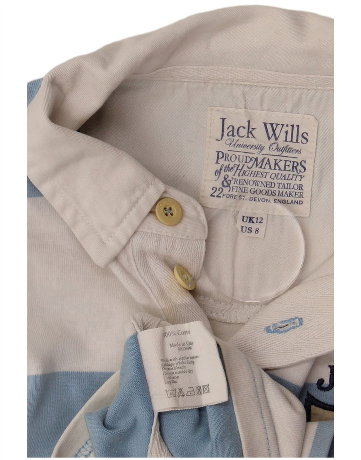 JACK WILLS Camisa polo feminina gráfica de rugby Reino Unido 12 listrado azul médio