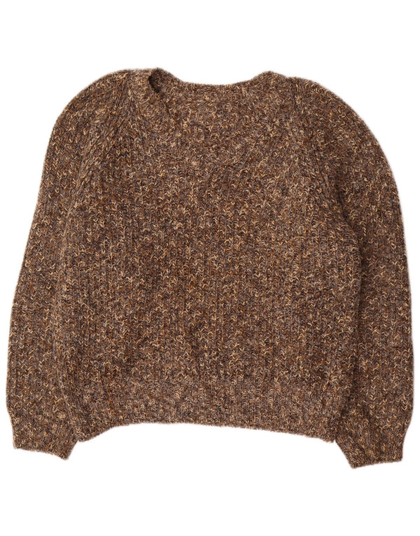VINTAGE Womens Oversized V-Neck Jumper Sweater UK 18 XL Brown Flecked