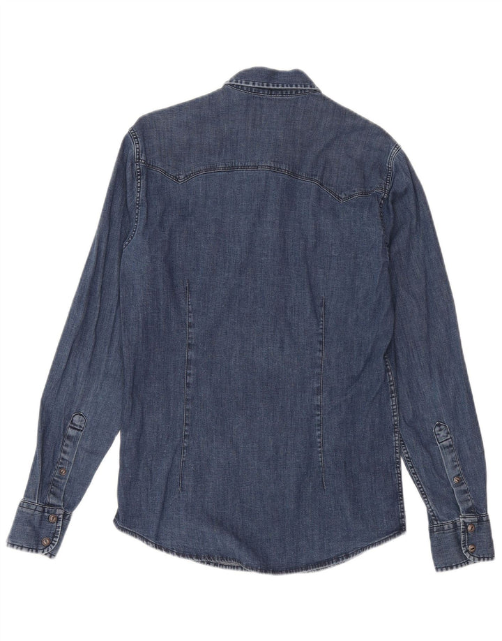 Camisa jeans masculina GAS pequena azul algodão