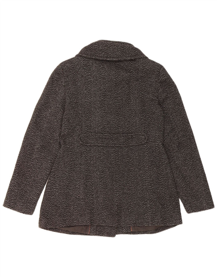 Casaco feminino Pea Coat UK 8 pequeno lã espinha de peixe preta