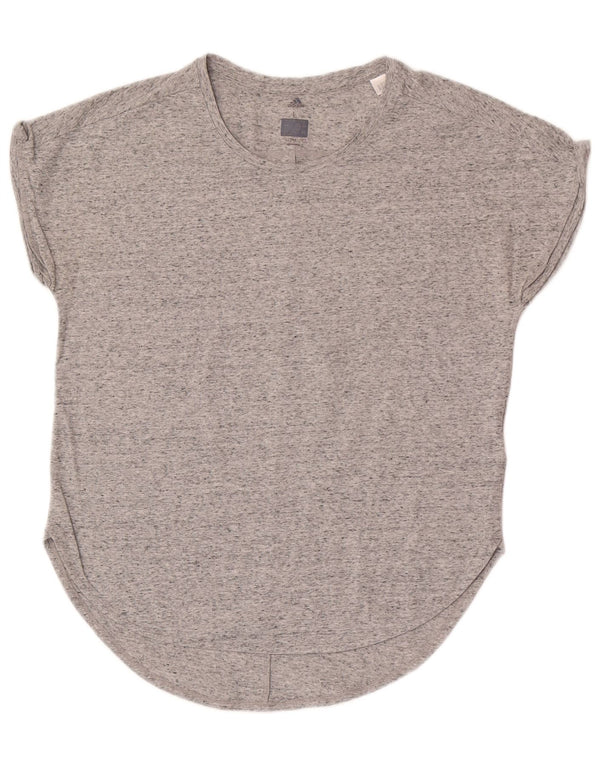 Adidas Womens Climalite T-Shirt Top UK 16/18 Grande Cinza Flecked Algodão