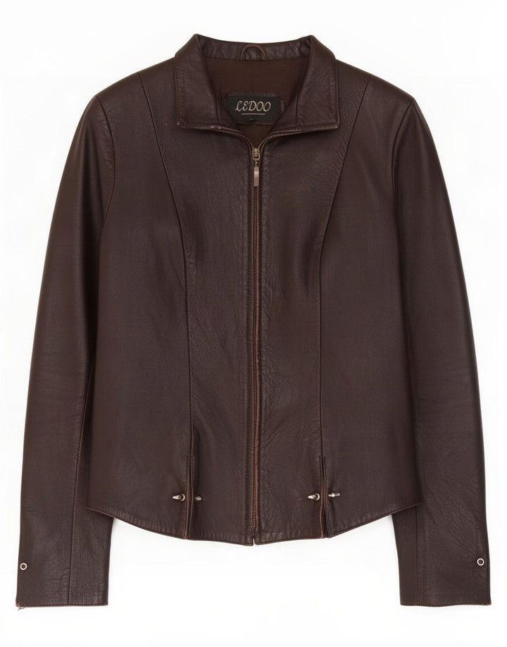 Jaqueta de couro feminina vintage UK 10 pequena marrom