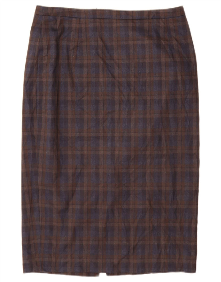 Saia lápis feminina Jigsaw UK 10 poliéster pequeno W28 Brown Check