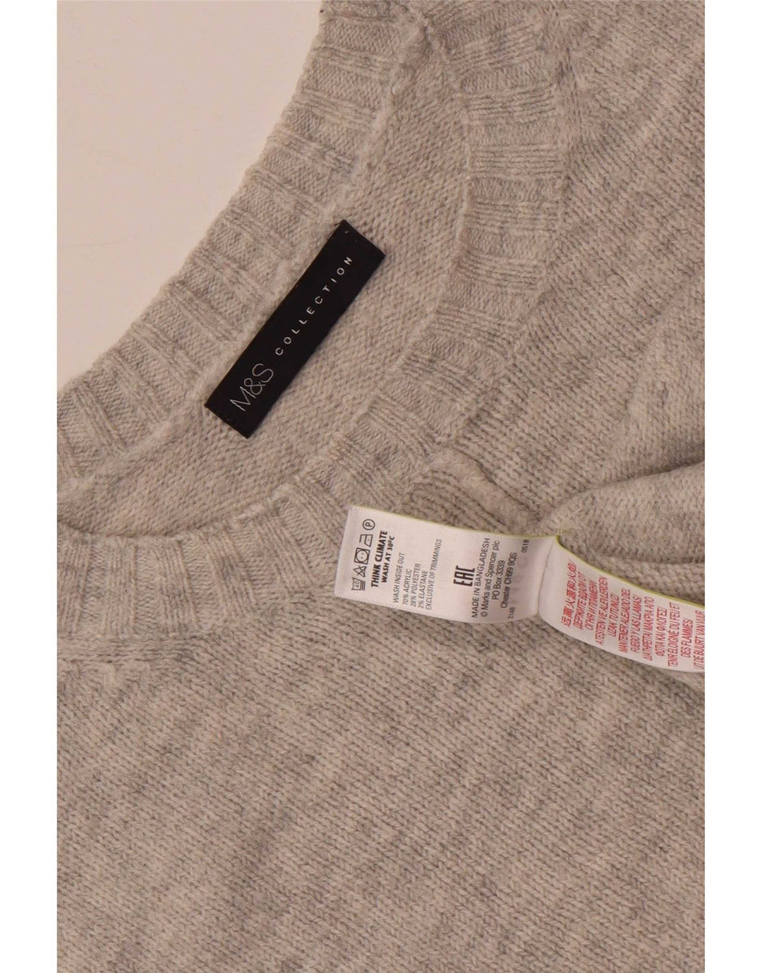 Suéter feminino Marks & Spencer grande com gola redonda Reino Unido 16 grande cinza