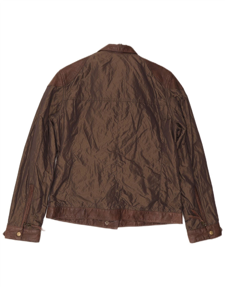 Jaqueta utilitária feminina vintage UK 14 poliamida marrom médio