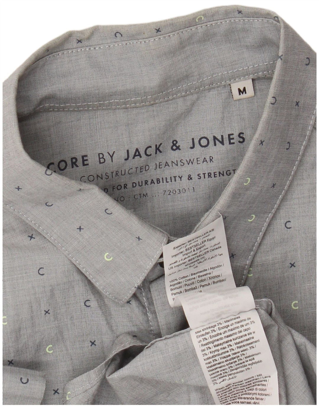 Camisa masculina de manga curta Jack & Jones algodão manchado cinza médio
