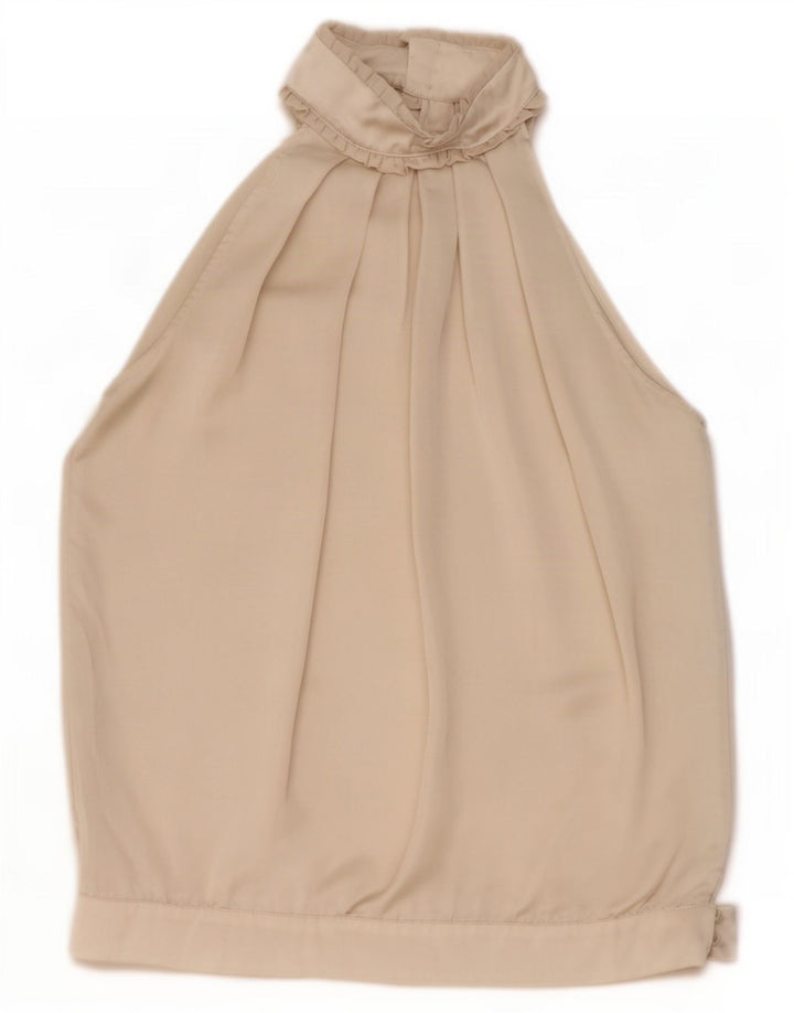 Top feminino Zara Halter UK 14 poliéster bege médio
