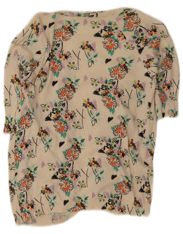 Suéter cardigã aberto feminino Zara manga 1/2 Reino Unido 14 médio off white floral
