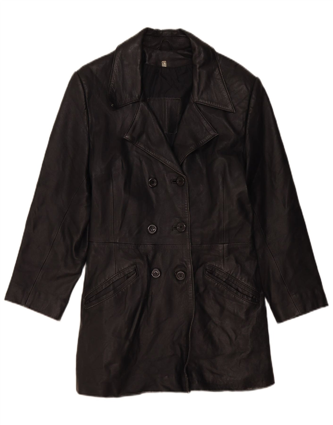 Casaco de couro feminino VINTAGE Reino Unido 14 grande couro preto