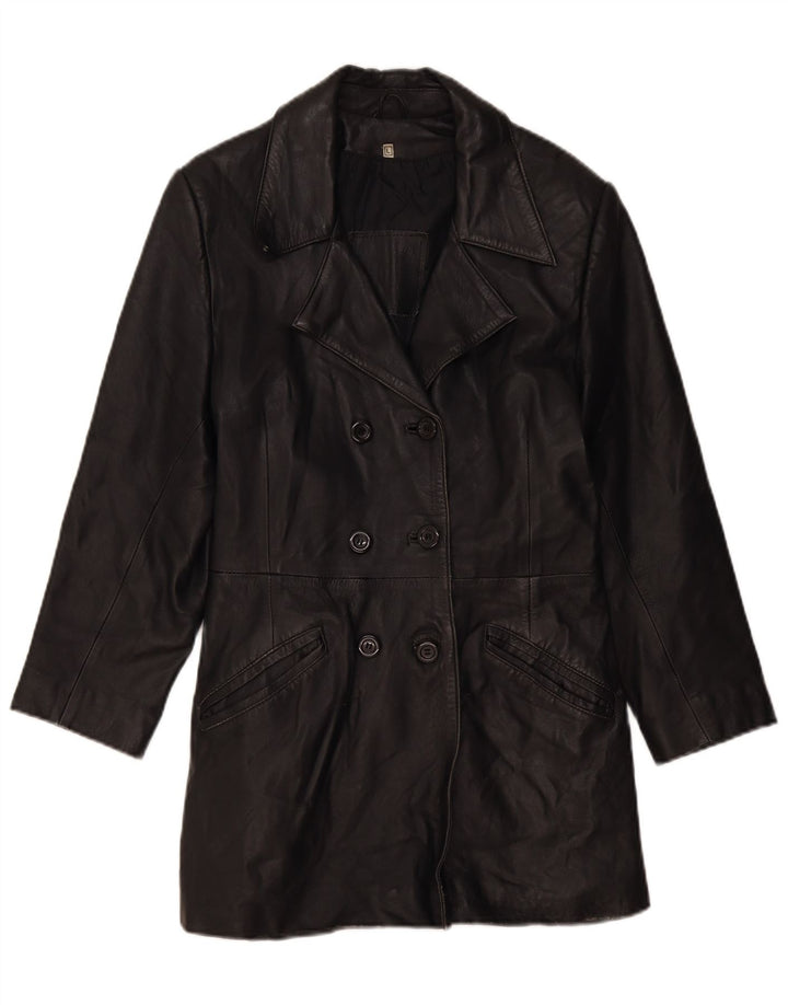 Casaco de couro feminino VINTAGE Reino Unido 14 grande couro preto