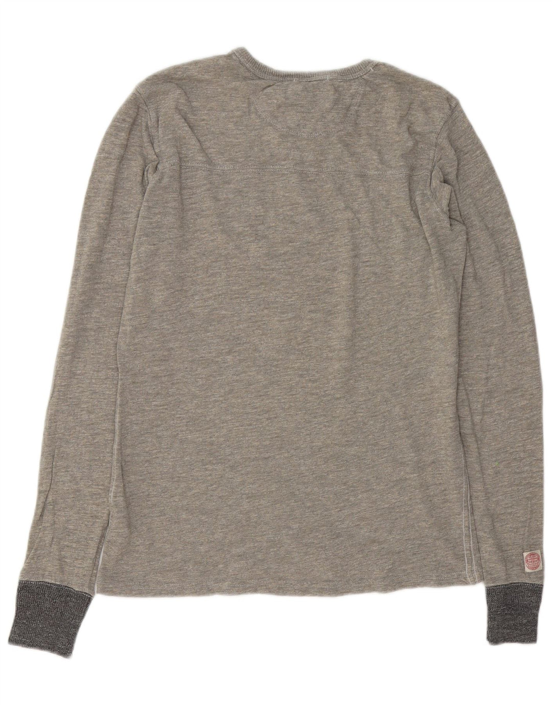 SUPERDRY Top gráfico masculino manga comprida algodão manchado cinza médio
