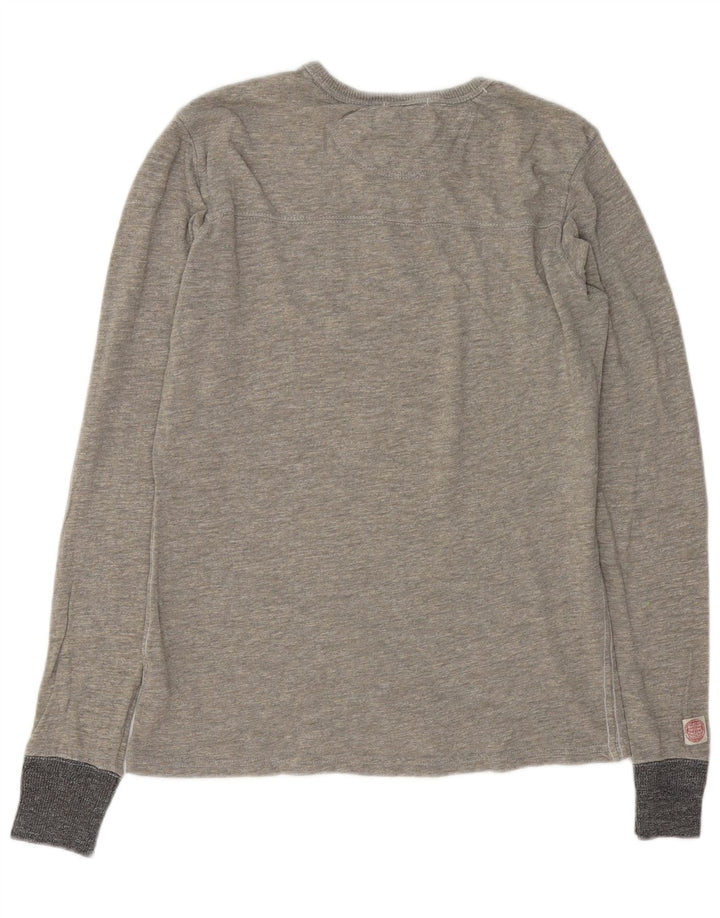SUPERDRY Top gráfico masculino manga comprida algodão manchado cinza médio