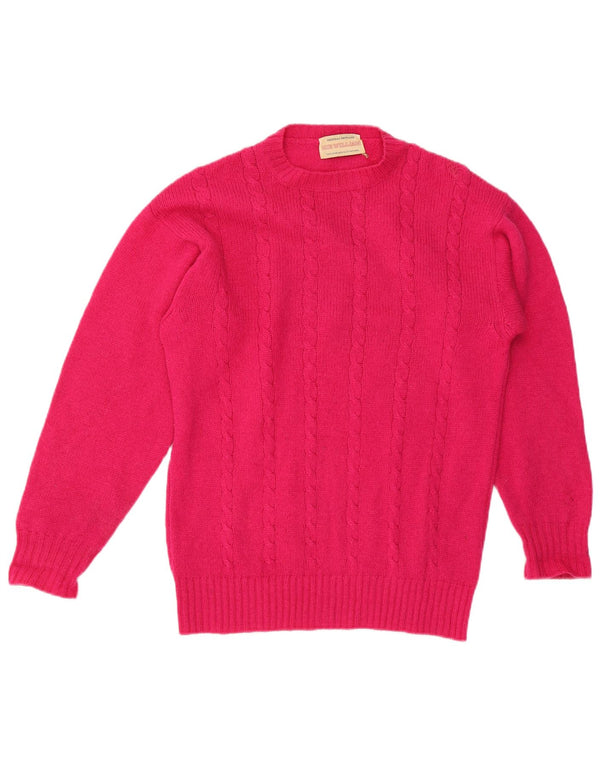 Suéter feminino vintage com gola redonda Reino Unido 18 XL lã rosa