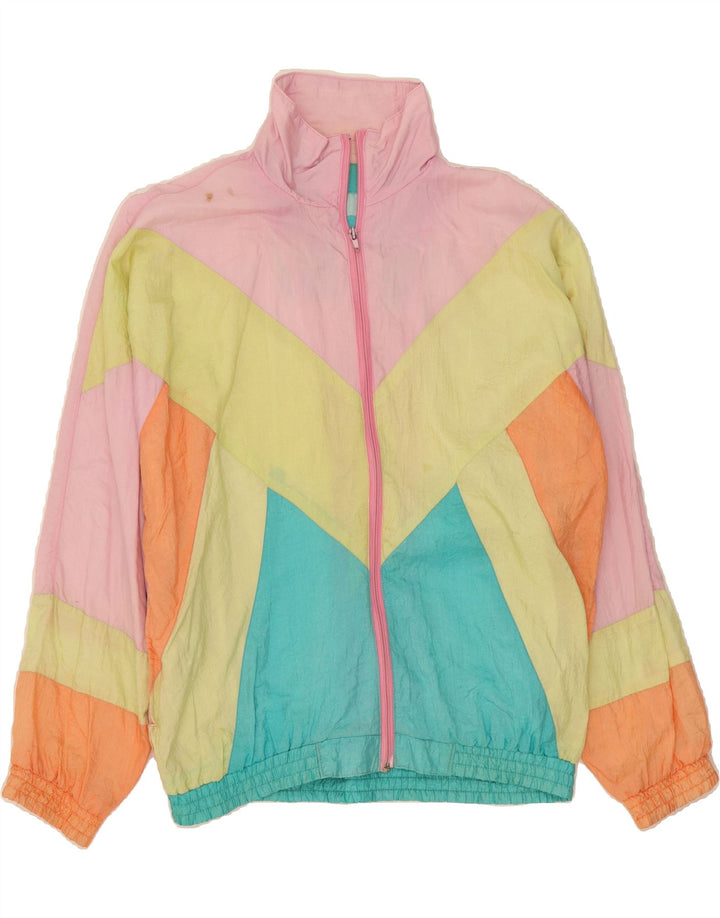 Fato de treino feminino grande e completo VINTAGE Reino Unido 14 bloco colorido rosa médio