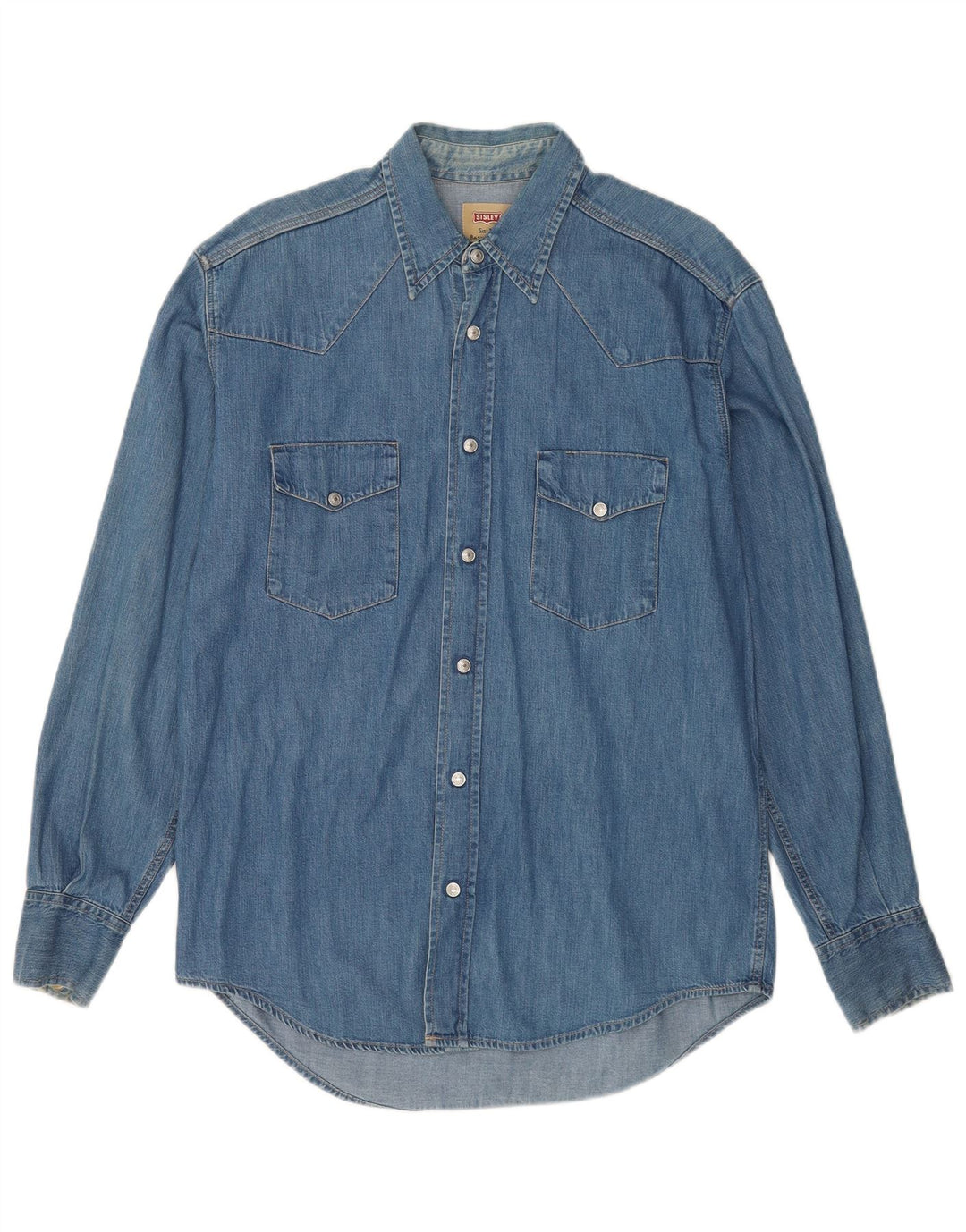 Sisley Camisa jeans masculina média azul algodão
