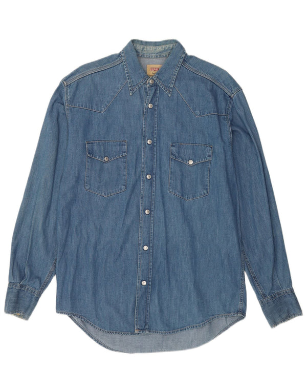Sisley Camisa jeans masculina média azul algodão