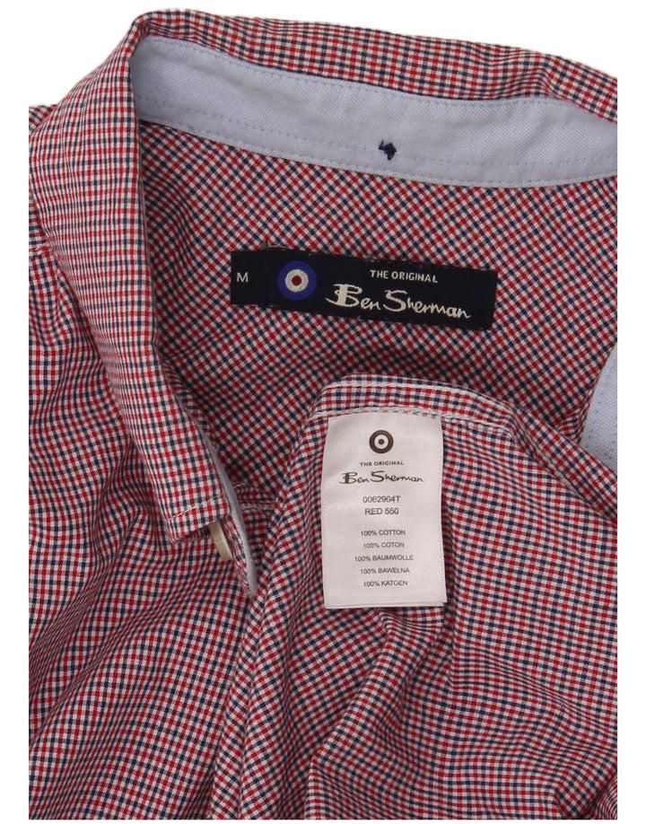 Camisa masculina Ben Sherman de algodão xadrez vermelho médio