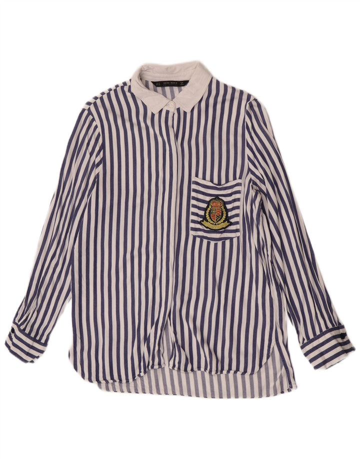 Blusa feminina Zara UK 12 Viscose listrada azul média