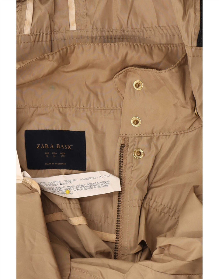 Jaqueta de chuva com capuz feminino Zara UK 12 poliéster bege médio