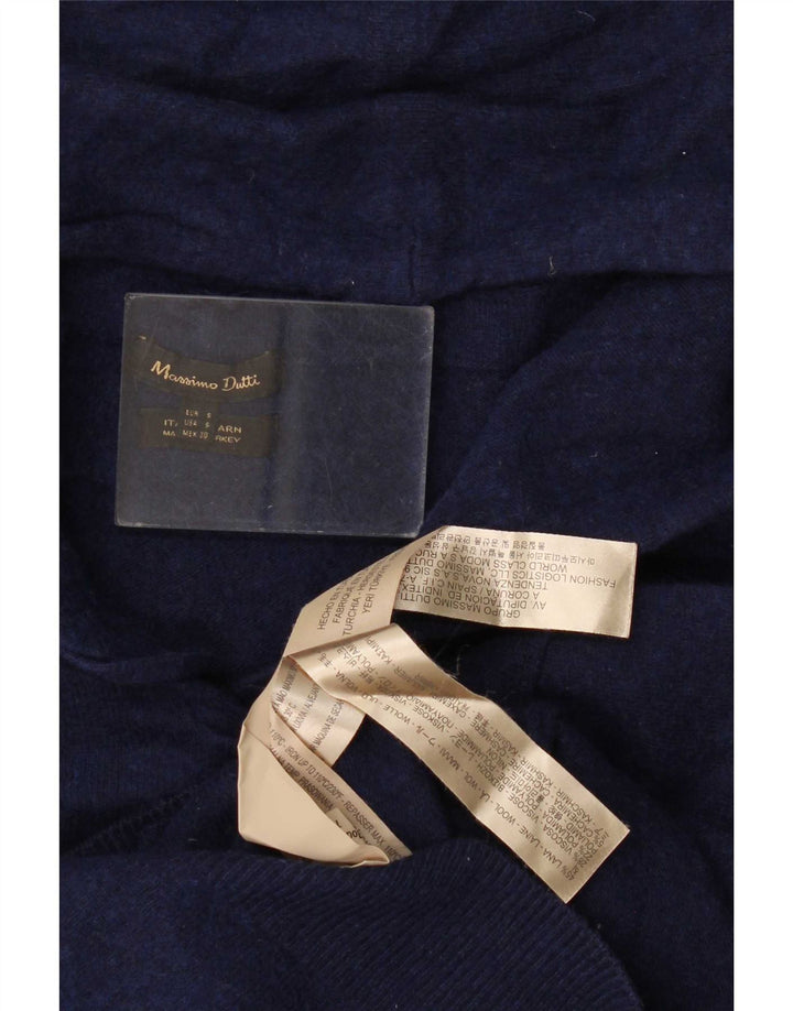 Suéter feminino Massimo Dutti com capuz Reino Unido 10 pequeno lã azul marinho