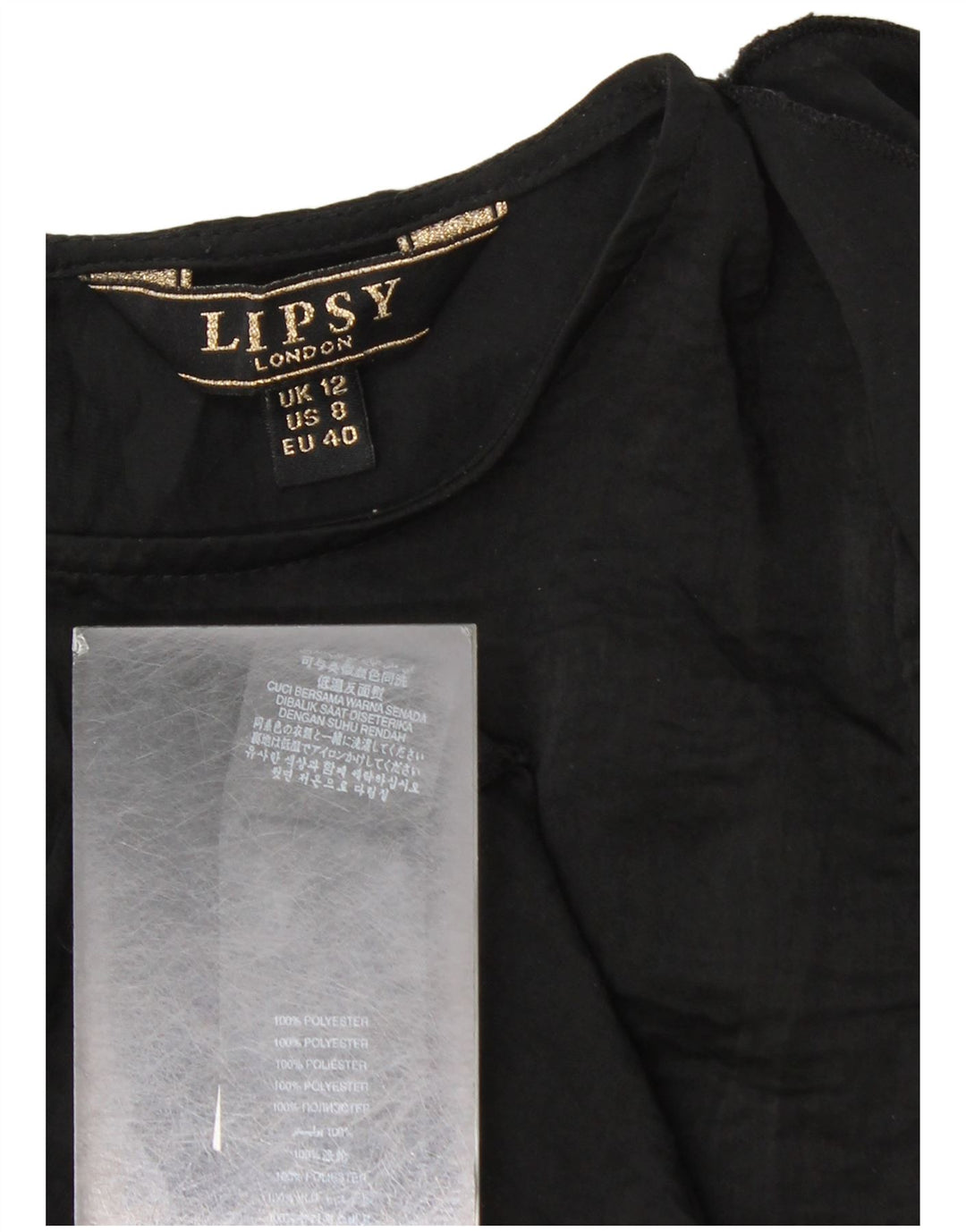 Blusa feminina de manga comprida Lipsy UK 12 poliéster preto médio