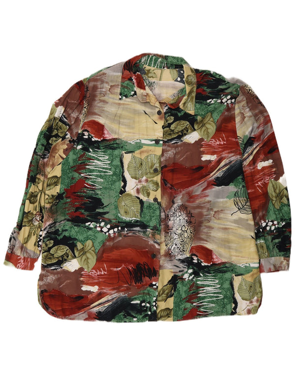 Camisa feminina vintage UK 16 grande floral multicolorida