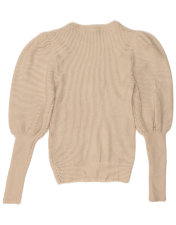 ZARA Womens Crew Neck Jumper Sweater UK 8 Small Beige Viscose