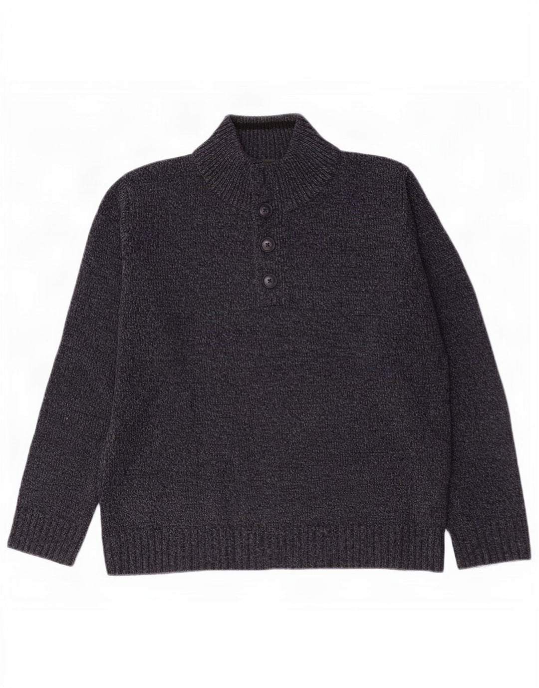 Suéter masculino Marks & Spencer com gola com botão, azul marinho médio manchado