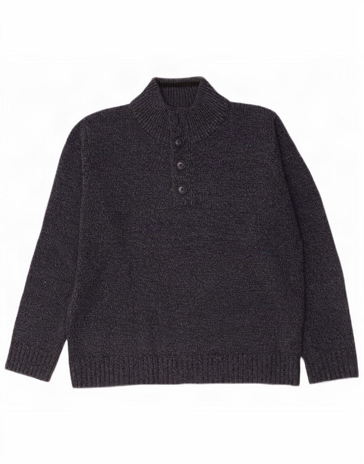 Suéter masculino Marks & Spencer com gola com botão, azul marinho médio manchado
