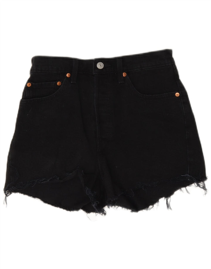 Shorts jeans feminino Levi's desgastado W27 pequeno algodão preto