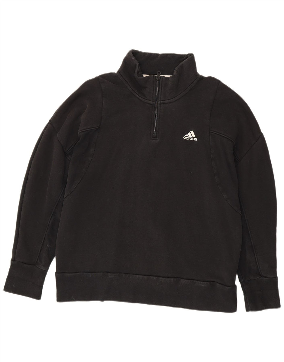 Adidas Mens Zip Neck Moletom Jumper Grande Algodão Preto