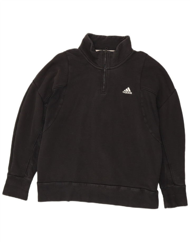 Adidas Mens Zip Neck Moletom Jumper Grande Algodão Preto