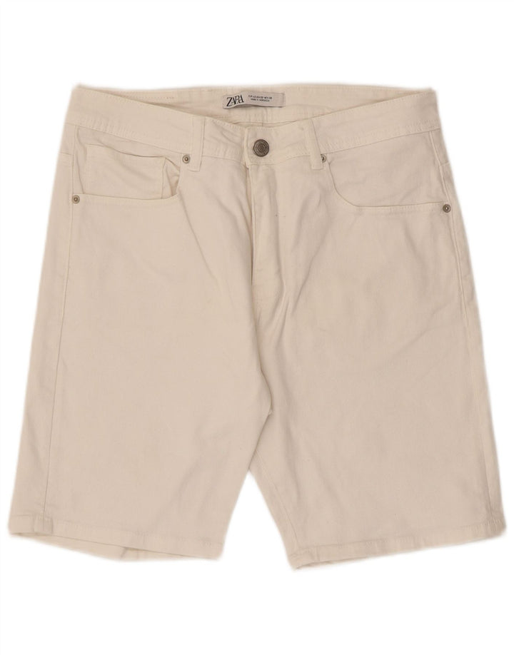 Zara Mens Denim Shorts EU 42 Grande W32 Algodão Branco