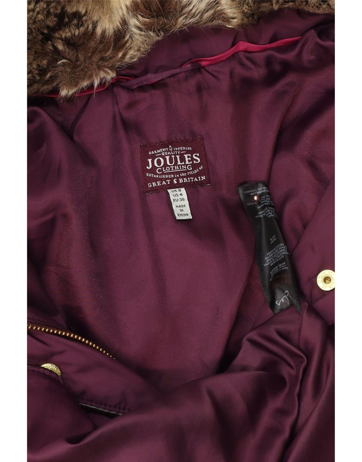 Casaco feminino acolchoado com capuz grande JOULES Reino Unido 8 pequeno poliéster roxo