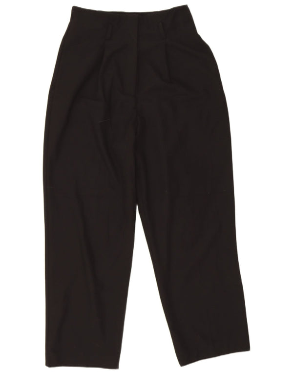 Zara Calça feminina casual cintura alta com pregas pequena W26 L25 poliéster preto