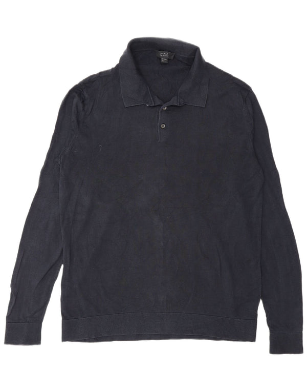 Suéter masculino Cos com gola polo e seda azul marinho médio