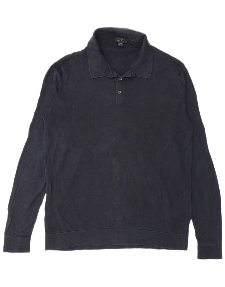 Suéter masculino Cos com gola polo e seda azul marinho médio